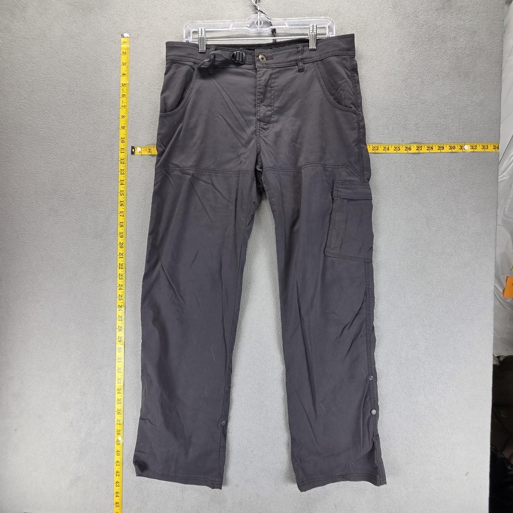 PrAna Pants Mens Medium Gray Stretch Zion Hiking Cargo Adjustable Waist Belted